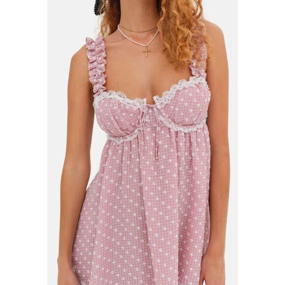 For Love & Lemons NWT Melanie Mini Dress in Pink Gingham Polka Dots size XL - Picture 9 of 11